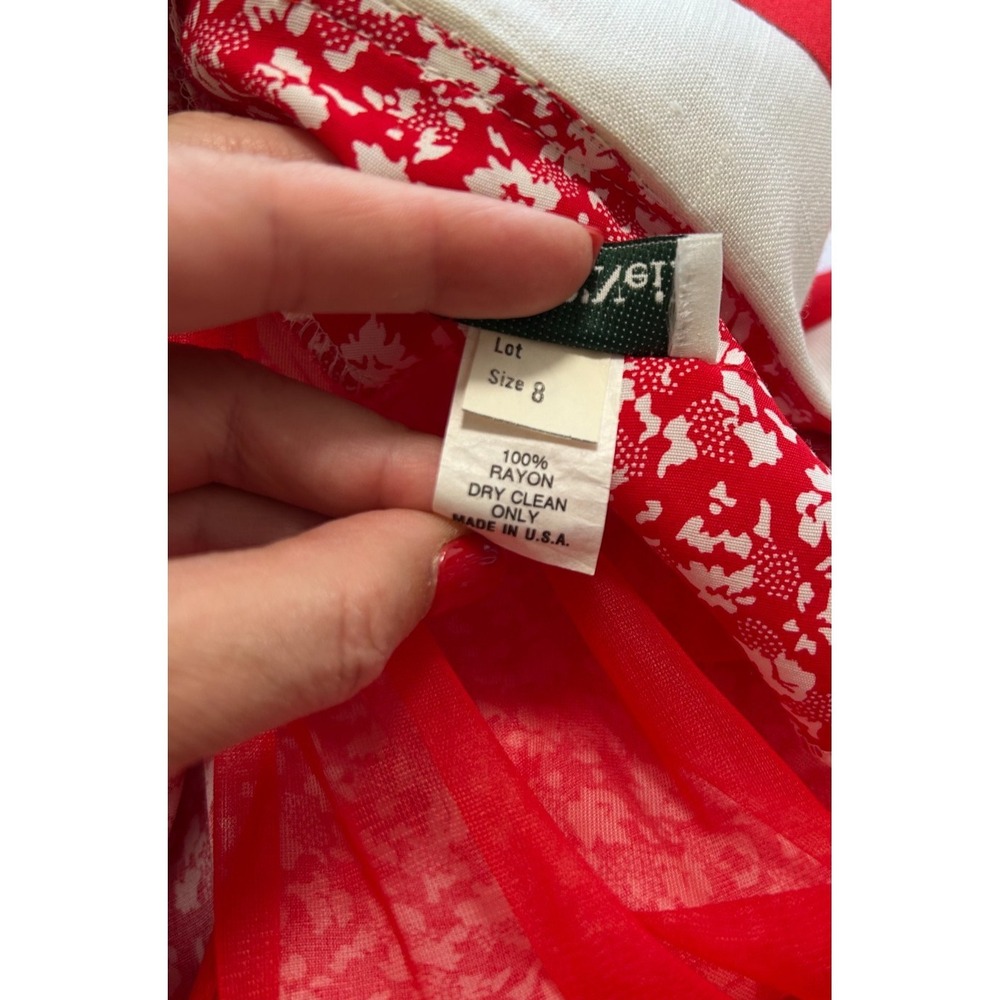 Vintage Patty ONeil Cottagecore Midi Dress M Red Floral Bow Peter Pan Collar EUC - Picture 6 of 14
